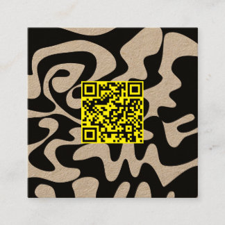 QR Code Canary Yellow Retro Groovy Squiggles Kraft Square Business Card