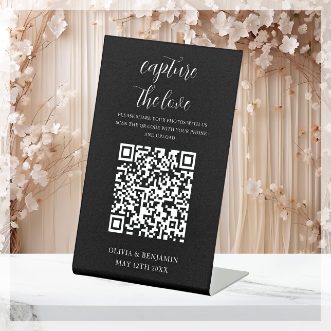 QR Code Capture The Love Black Pedestal Sign (Creator Uploaded)
