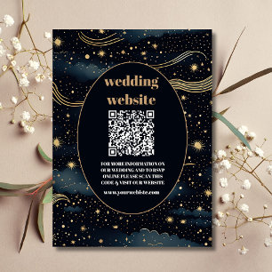 qr code Celestial Midnight Blue Stars Moon Wedding Enclosure Card