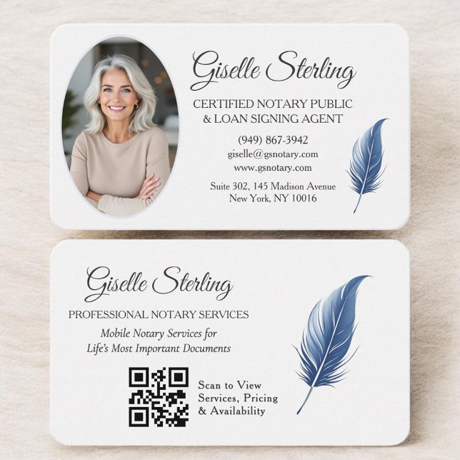 QR Code Certified Notary Public Navy Blue Business Card (Creator Uploaded)