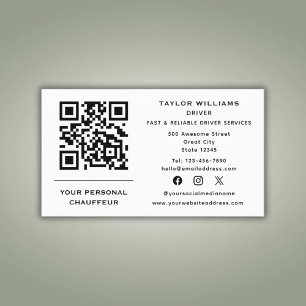 QR Code Chauffeur Service Taxi Driver Social Media Business Card