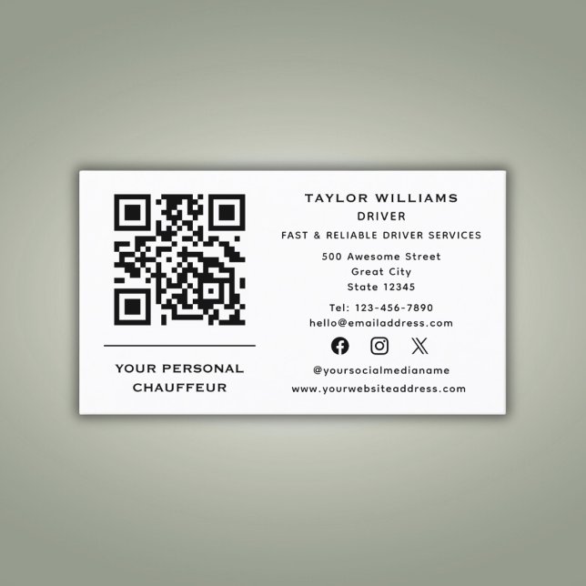 QR Code Chauffeur Service Taxi Driver Social Media Business Card (Creator Uploaded)
