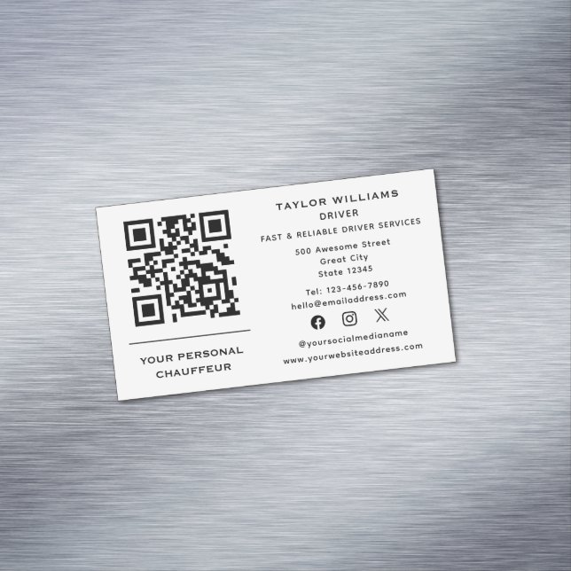 QR Code Chauffeur Service Taxi Driver Social Media Magnetic Business Card (In Situ)