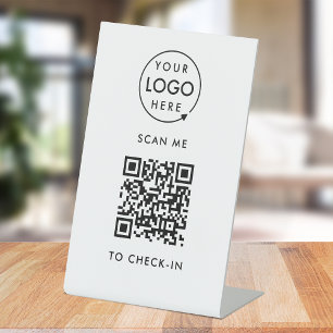 QR Code Check-In   Business Logo Contactless Pedestal Sign