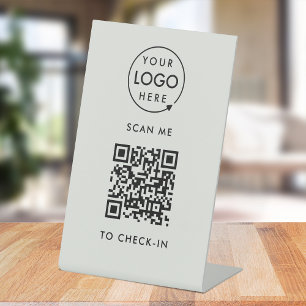 QR Code Check-In   Grey Business Logo Contactless Pedestal Sign