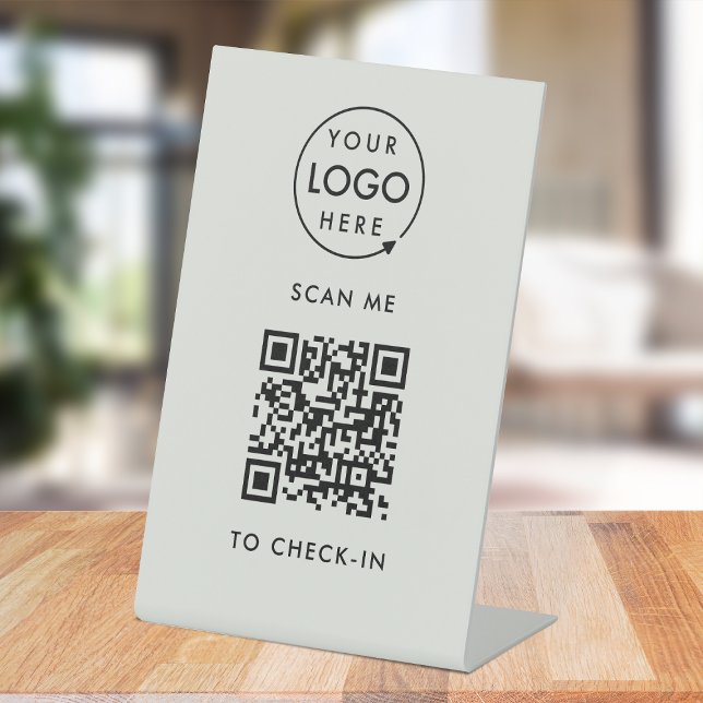 QR Code Check-In | Grey Business Logo Contactless Pedestal Sign (Creator Uploaded)