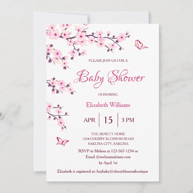 QR Code | Cherry Blossom |  Baby Shower Invitation (Front)