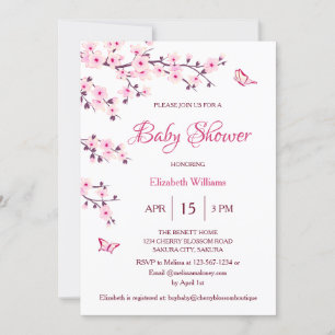 QR Code   Cherry Blossom    Baby Shower Invitation