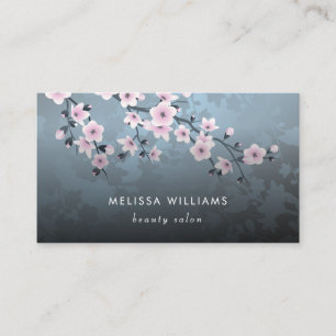 Qr Code Cherry Blossom Dark Floral Business Card
