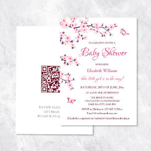 QR Code   Cherry Blossom   Girl Baby Shower Invitation