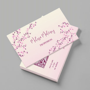 QR Code Cherry Blossom Pink Business Card