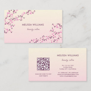 QR Code Cherry Blossom Pink Business Card