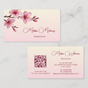 QR Code Cherry Blossom Pink Business Card