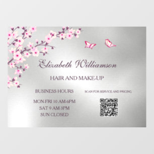 QR Code   Cherry Blossom Pink Silver Salon Window Cling