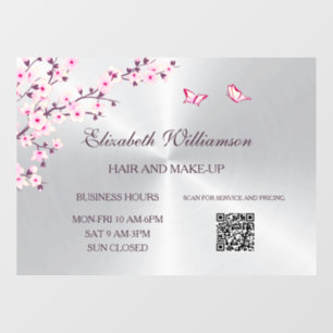 QR Code   Cherry Blossom Pink Silver Salon Window Cling