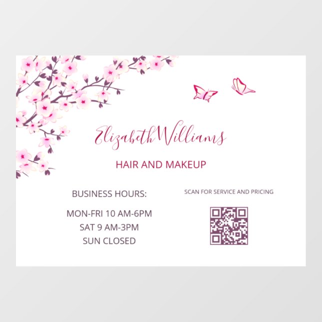 QR Code | Cherry Blossom Pink White  Window Cling (Sheet)