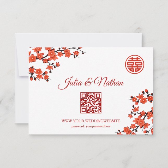 QR Code | Cherry Blossom Red RSVP Chinese Wedding (Back)