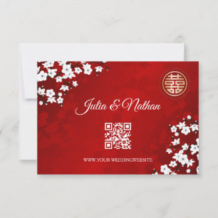 QR Code   Cherry Blossom Red RSVP Chinese Wedding Invitation