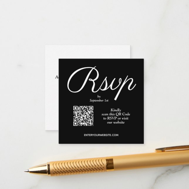 QR Code Chic Script Wedding Enclosure Card (Front/Back In Situ)