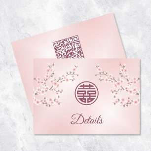 QR Code Chinese Wedding Dusty Pink Details Enclosure Card