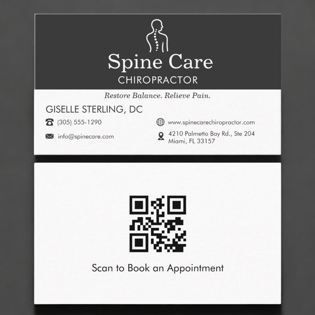 QR Code Chiropractor Office Spine Logo Business Card (Creator Uploaded)
