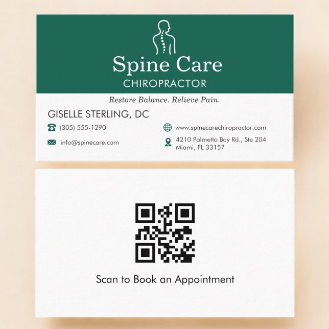 QR Code Chiropractor Spine Care Office Icon Business Card (Creator Uploaded)