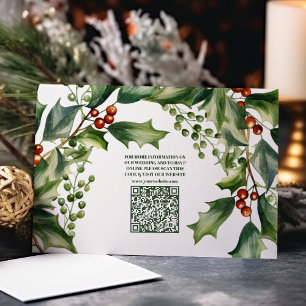 QR Code Christmas Berries & Pine Wedding Enclosure Card