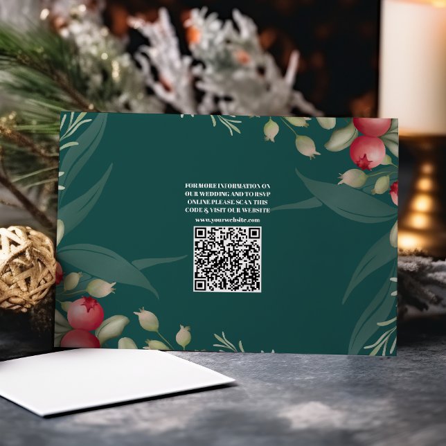 QR Code Christmas Winter Greenery Wedding Enclosure Card (Creator Uploaded)