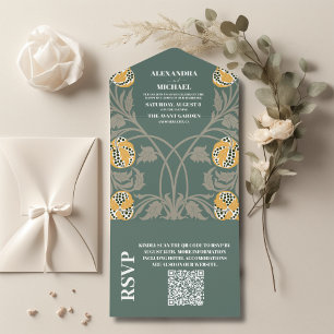 QR Code Classic  Art Nouveau Wedding All In One Invitation