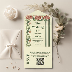 QR Code Classic  Art Nouveau Wedding All In One Invitation