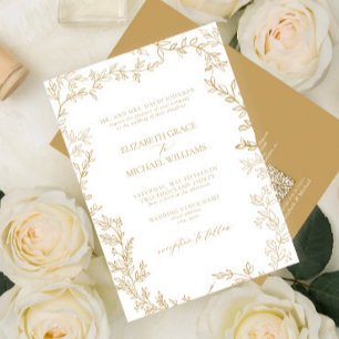 QR Code Classic Formal Elegant Gold Leafy Wedding Invitation