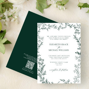 QR Code Classic Formal Emerald Green Wedding Invitation