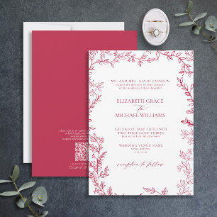QR Code Classic Formal Vivid Magenta Wedding Invitation