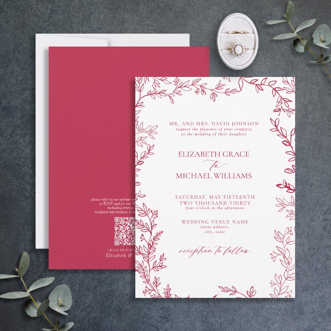 QR Code Classic Formal Vivid Magenta Wedding Invitation (Creator Uploaded)