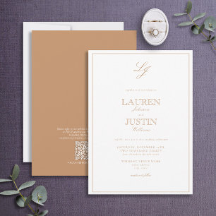 QR Code Classic Terracotta Script Monogram Wedding Invitation