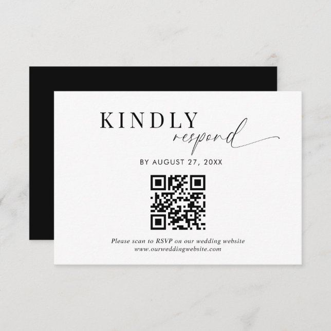 QR Code Classy Black White Script Wedding Enclosure Card (Front/Back)