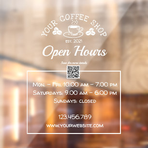 QR code coffee shop open hour sign decals