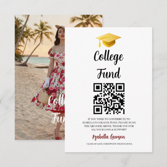 QR Code College Fund Graduation Party Graduate  Enclosure Card (Front/Back)