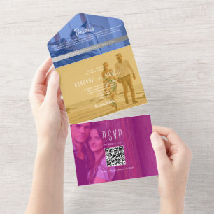 QR Code Colorful Photo Wedding All In One Invitation