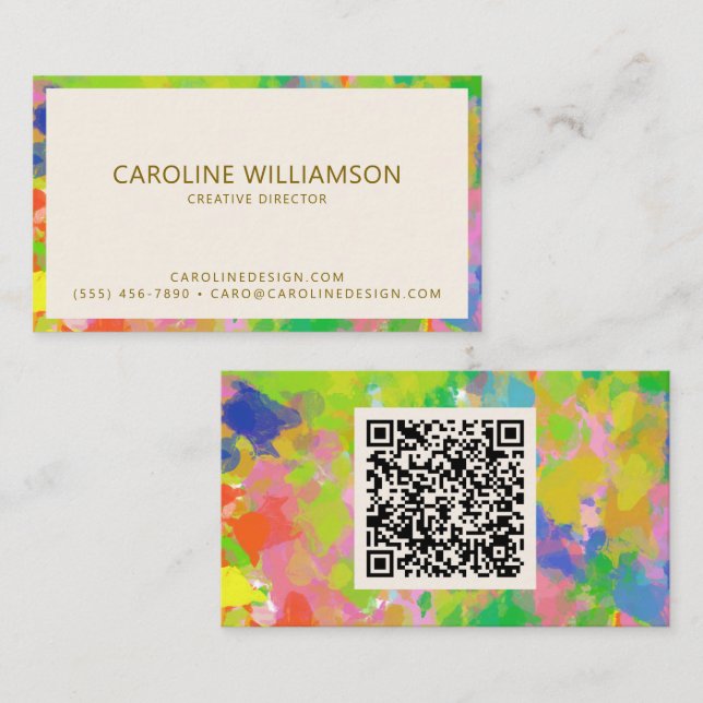 QR Code Colourful Abstract Paint Artist Creative Business Card (Front/Back)