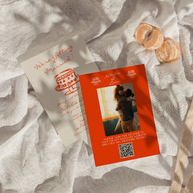 QR Code Colourful Hand Drawn Cake Photo Wedding Invitation (Creator Uploaded)