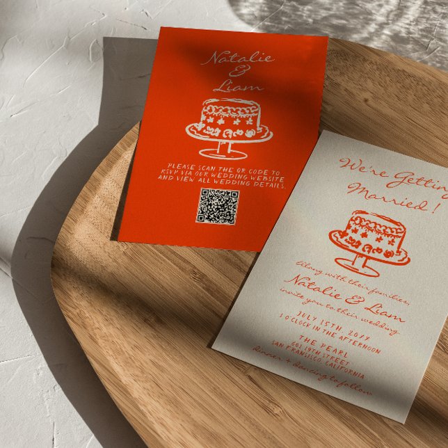 QR Code Colourful Hand Drawn Cake Retro Fun Weddin Invitation (Creator Uploaded)