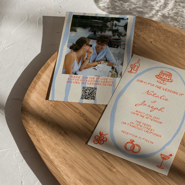 QR Code Colourful Hand Written Photo Fun Wedding Invitation (Creator Uploaded)