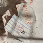 QR Code Colourful Hand Written Whimsical Wedding   Invitation<br><div class="desc">This wedding invitation is perfect for your wedding if you are looking for an elegant unique and easy editable invitation .An elegant unique simple minimalist blue and orange wedding template invitation. as you see it features plain creamy classic background. And orange bright hand written bride's and groom's first names and...</div>