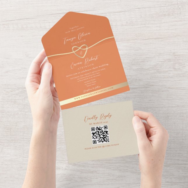 QR Code Colourful Modern Wedding All In One Invitation (Tearaway)