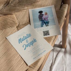 QR Code Colourful Retro Bright Bold Photo Wedding Invitation