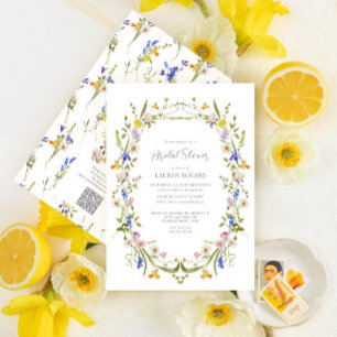 QR Code Colourful Watercolor Floral Bridal Shower Invitation