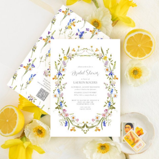 QR Code Colourful Watercolor Floral Bridal Shower Invitation (Creator Uploaded)