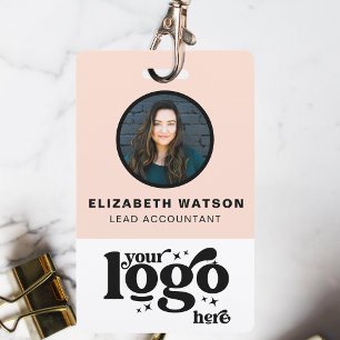 QR Code Company Logo Blush Pink Photo Employee ID  ID Badge