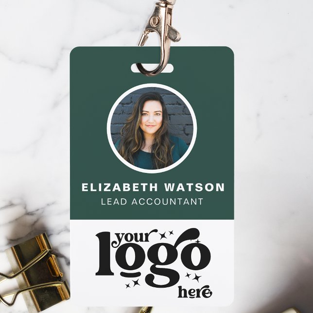 QR Code Company Logo Dark Green Photo Employee ID ID Badge (Creator Uploaded)